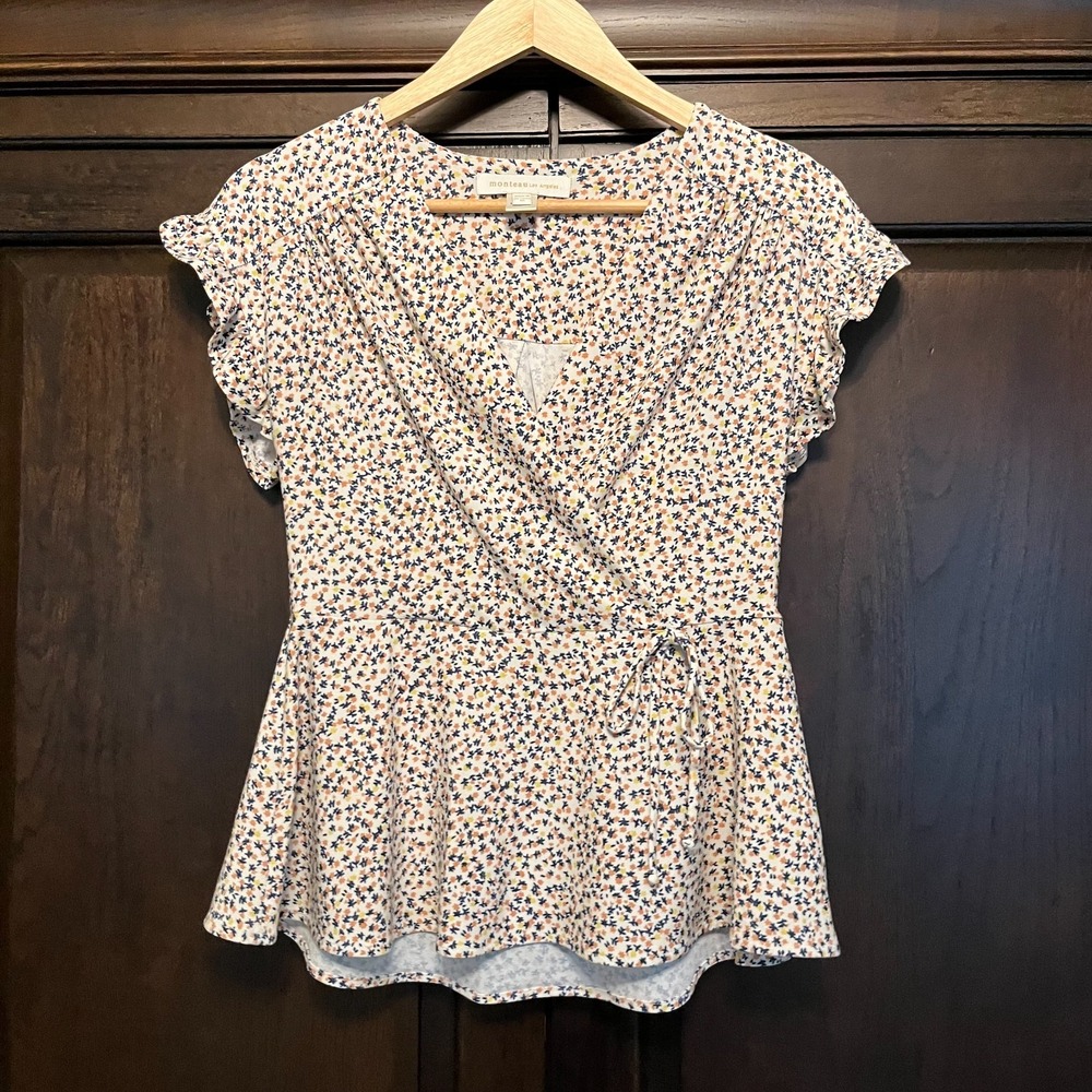 Monteau Los Angeles Surplice Top Ruffles Womens M Peasant Cottagecore Y2K Girlie